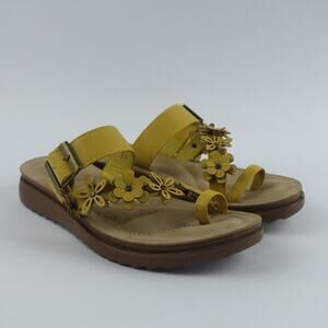 Annie Comfort Abetsy Yellow Sandals 6.5M Floral Embellished Slip On Shoes